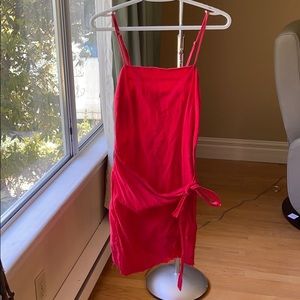 Red linen dress, with tie in front